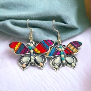 Bohemian Rainbow Beaded Butterfly Earrings